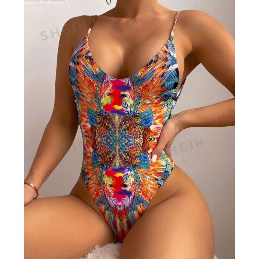 SHEIN Swim NWT Summer Beach Allover Print Backless One Piece Swimsuit L